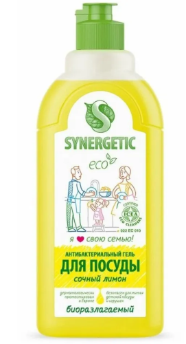 SYNERGETIC гель д/мытья посуды биоразлагаемый лимон 500мл (14)